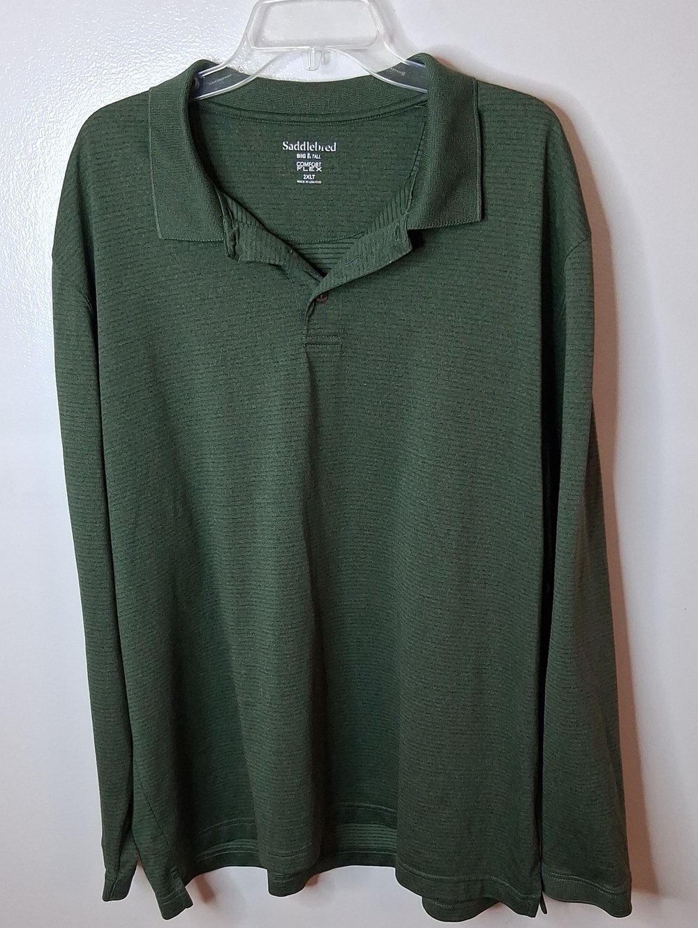 Saddlebred Men's Size 2XLT Olive Green Long-Sleeve Polo. Comfort Flex